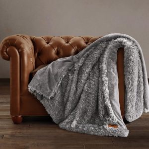 Home Faux fur throw blanket 60 x 70 inches with high-pile soft front and plush reverse