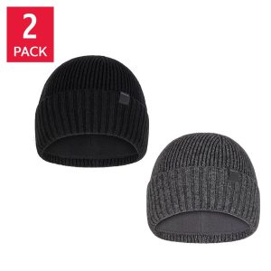 Home Bula merino wool beanie 2 pack in black and gray with fleece earband liner