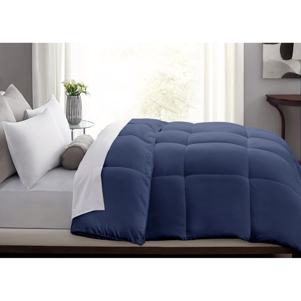 Oversized microfiber down alternative comforter with quilted box construction Oversized microfiber down alternative comforter with quilted box construction